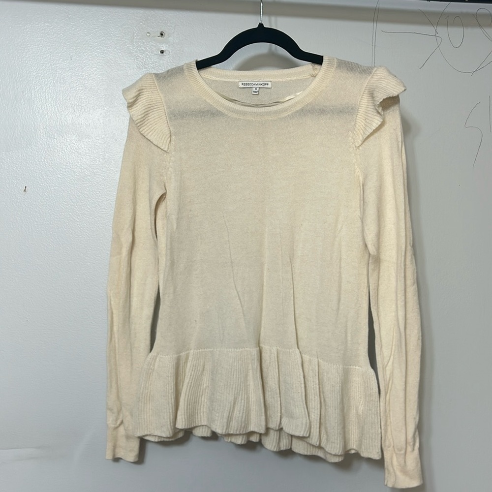 Rebecca Minkoff Cashmere Blend Ruffle Hem Sweater Cream Size Small - Picture 3 of 7